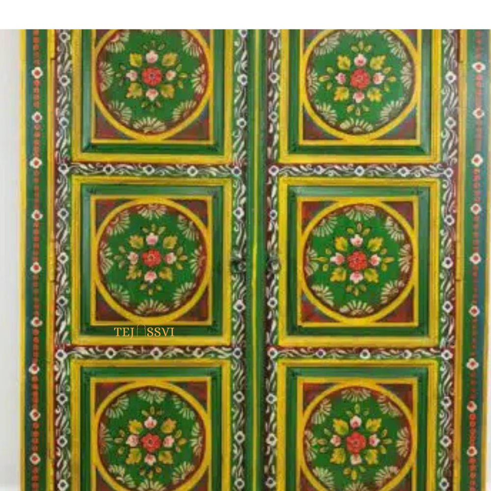 Wooden Indian Floral Designed Side Storage / Wooden Cabinet / Hand Painted Wooden Big Cabinet For Living Room Furniture .