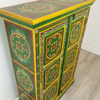 Wooden Indian Floral Designed Side Storage / Wooden Cabinet / Hand Painted Wooden Big Cabinet For Living Room Furniture .
