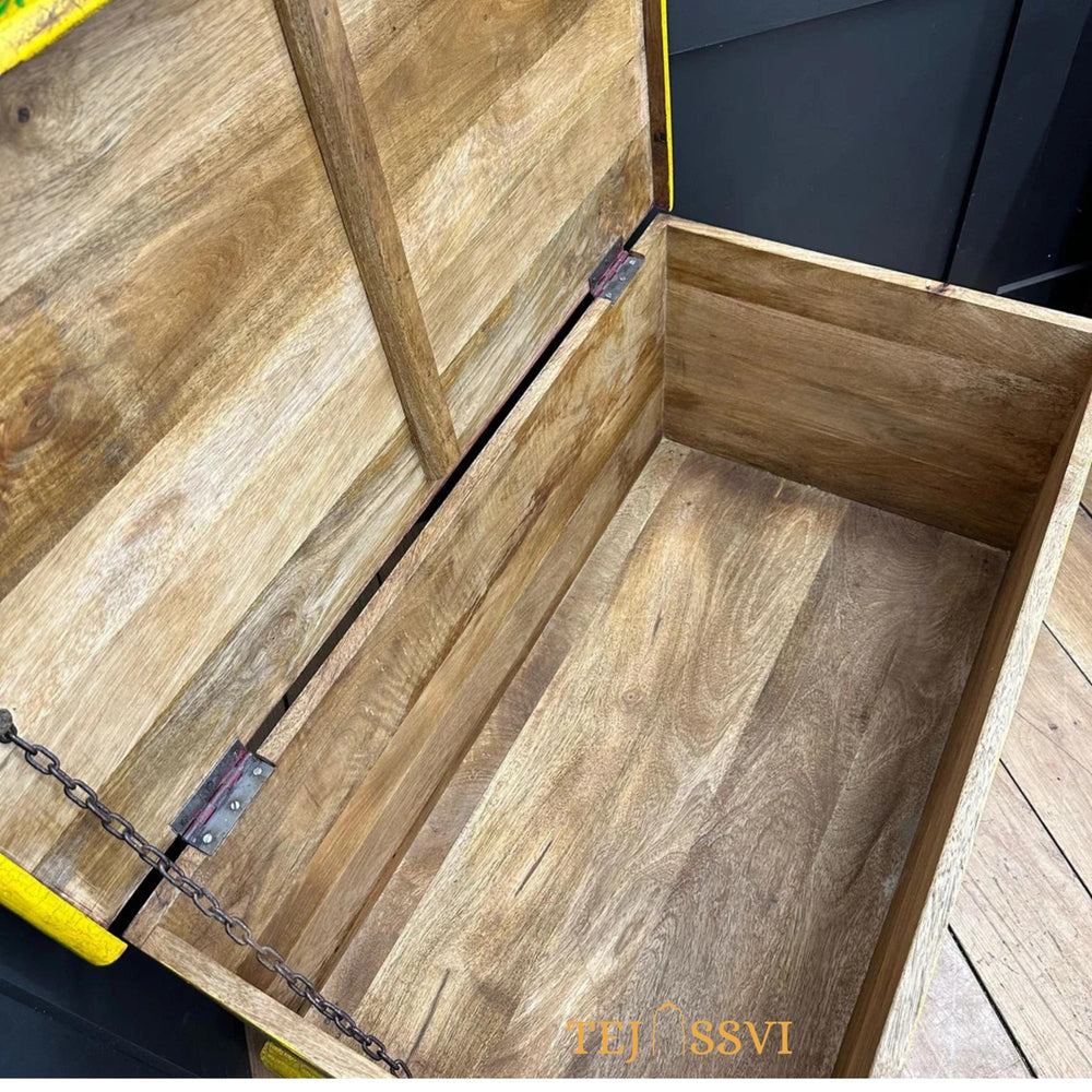 Vintage Hand Painted Wooden Trunk and Coffee Table Storage Chest Rustic