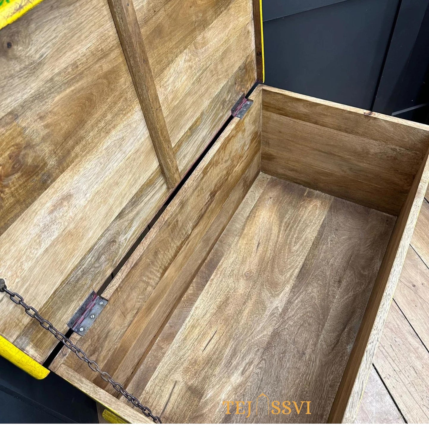 Vintage Hand Painted Wooden Trunk and Coffee Table Storage Chest Rustic