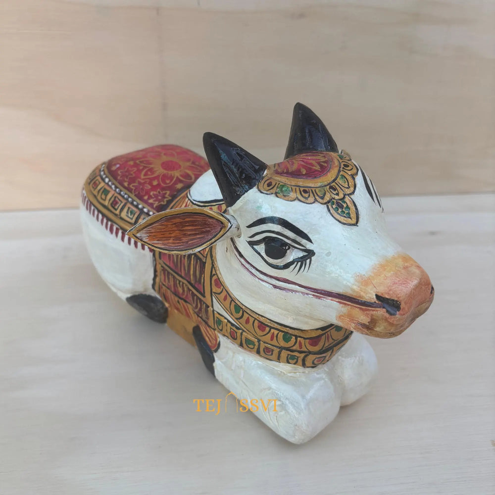 Wooden Sitting Cow Decorative Figure Tabletop for Home Décor Art