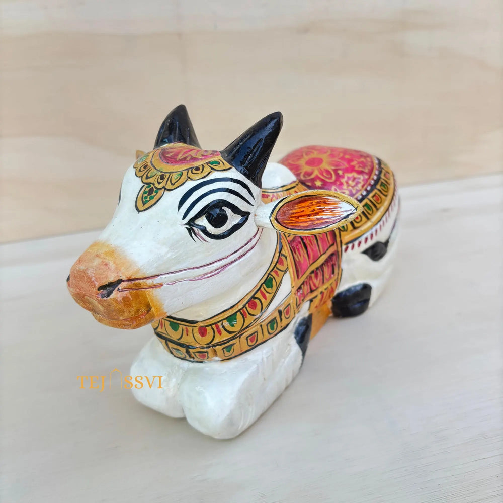 Wooden Sitting Cow Decorative Figure Tabletop for Home Décor Art