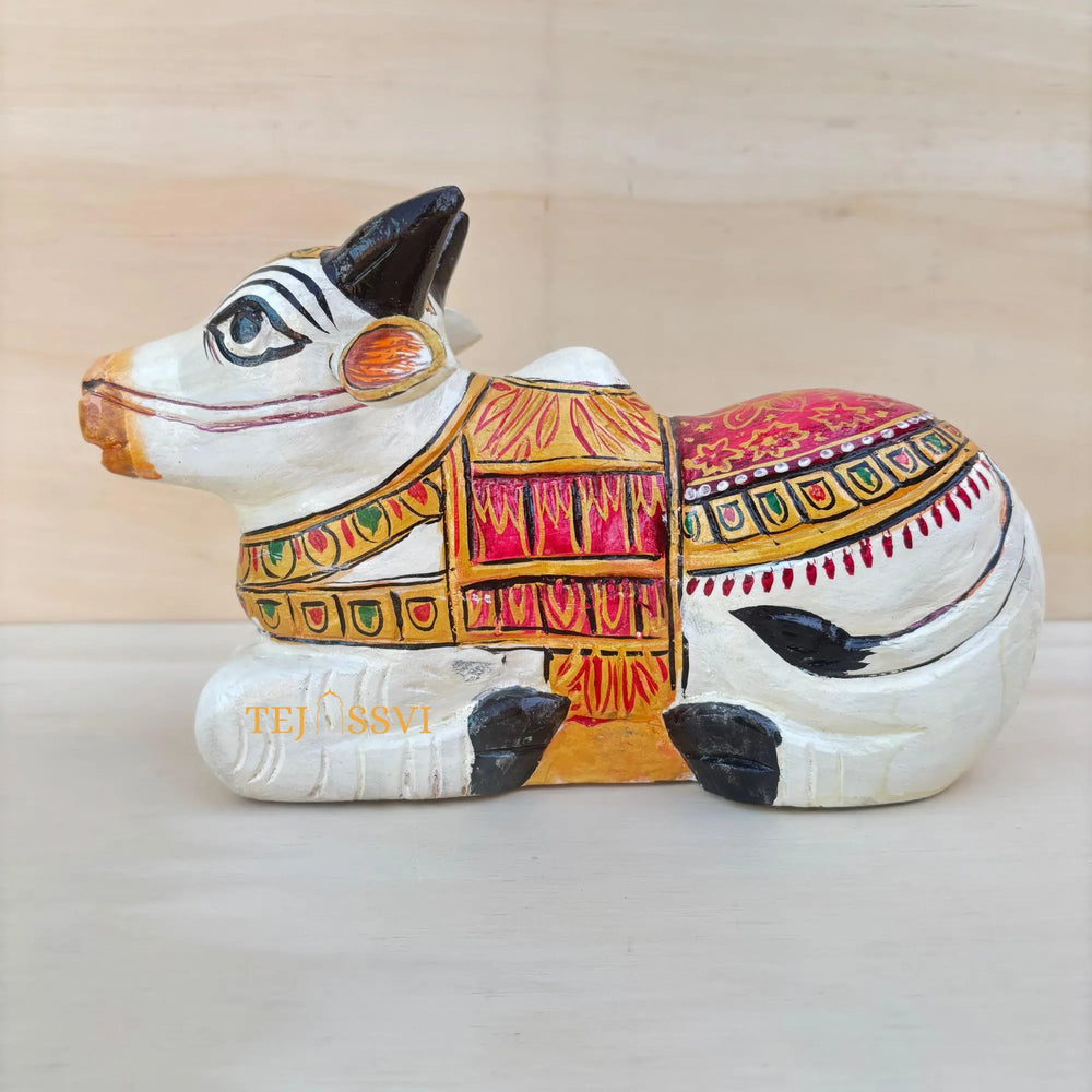 Wooden Sitting Cow Decorative Figure Tabletop for Home Décor Art