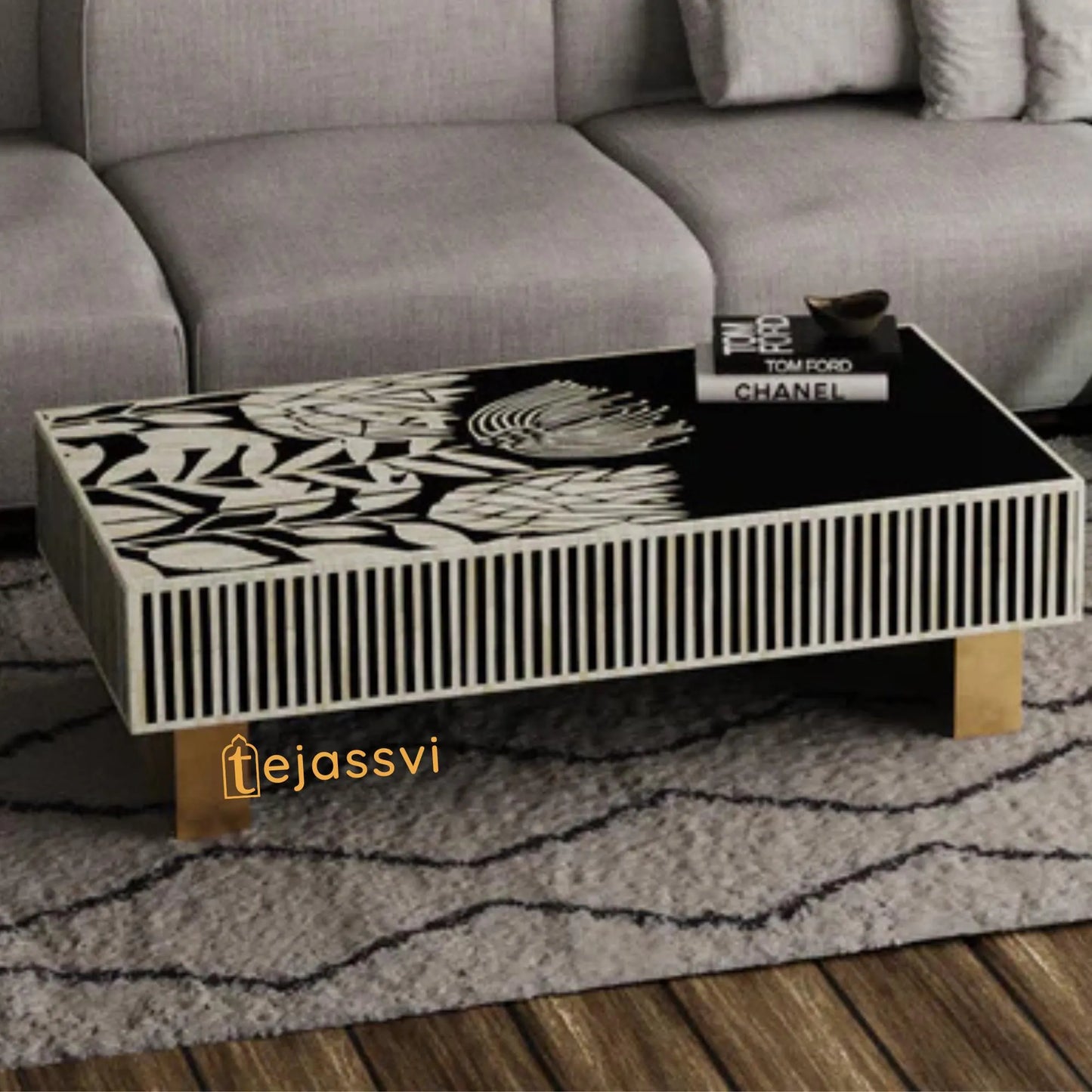 BONE Inlay  Coffee Table / Centre Table, Bone Inlay Honeycomb  Coffee Table Handmade Bone Inlay Modern Pattern Furniture Cocktail Table .