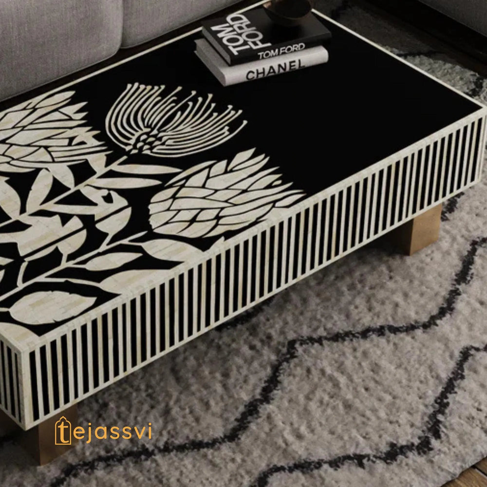 Bone Inlay Coffee Table / Centre Table / Bone Inlay Honeycomb Coffee Table Handmade Bone Inlay Modern Pattern Furniture Cocktail Table.