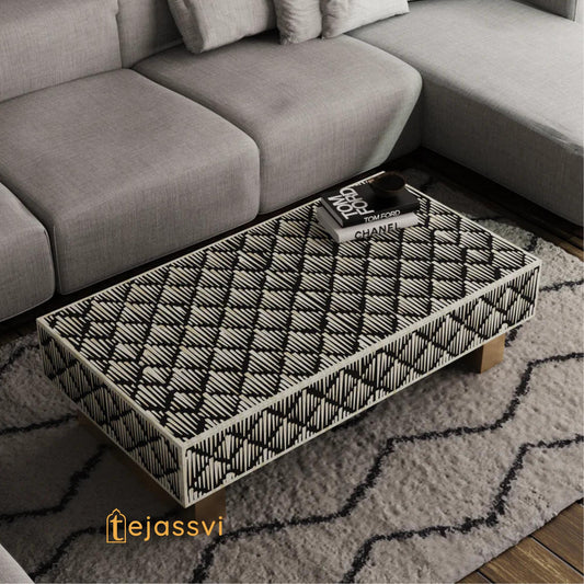 BONE Inlay  Coffee Table / Centre Table, Bone Inlay Honeycomb  Coffee Table Handmade Bone Inlay Modern Pattern Furniture Cocktail Table .