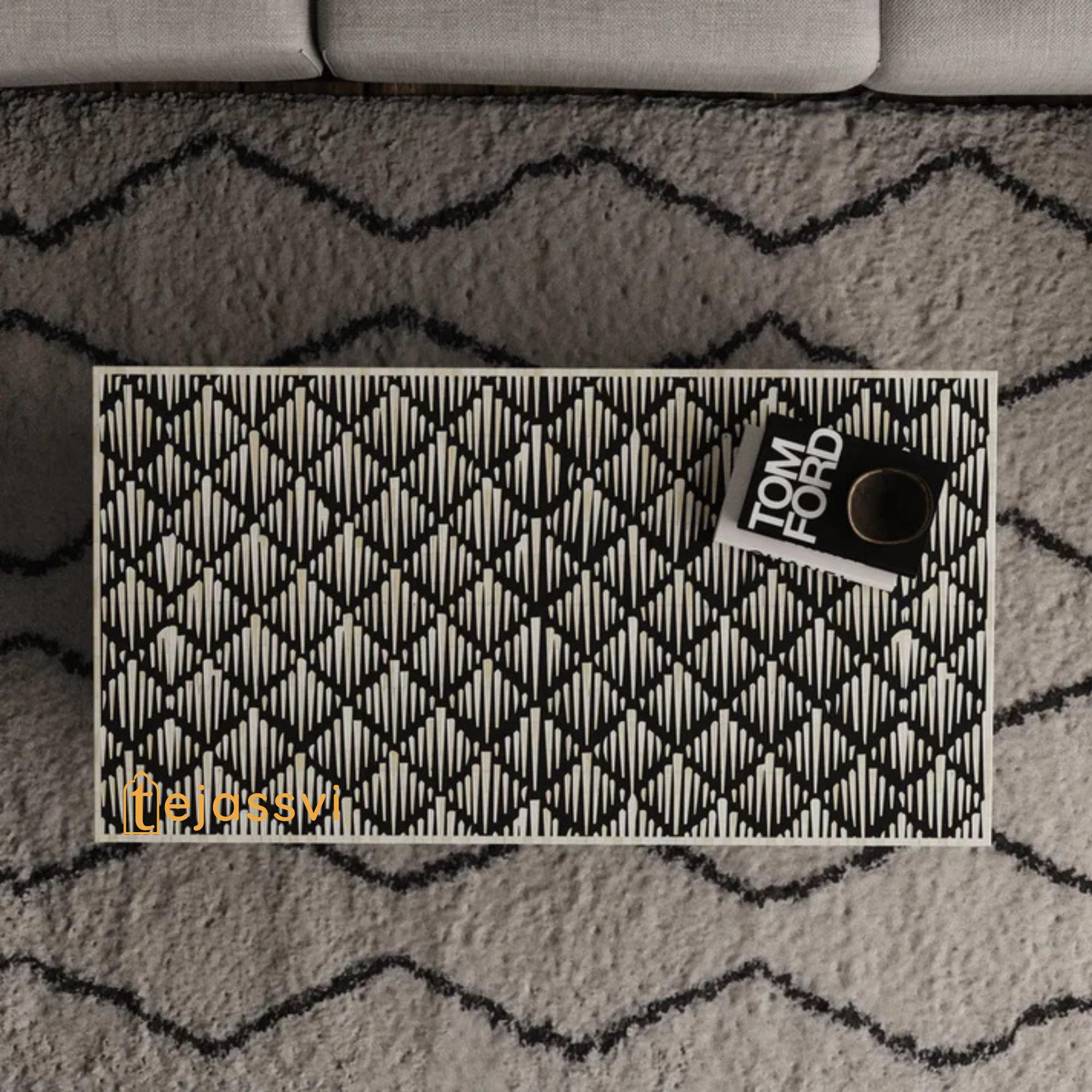 Bone Inlay Coffee Table / Centre Table / Bone Inlay Strip Pettren Coffee Table Handmade Bone Inlay Modern Pattern Furniture Cocktail Table.