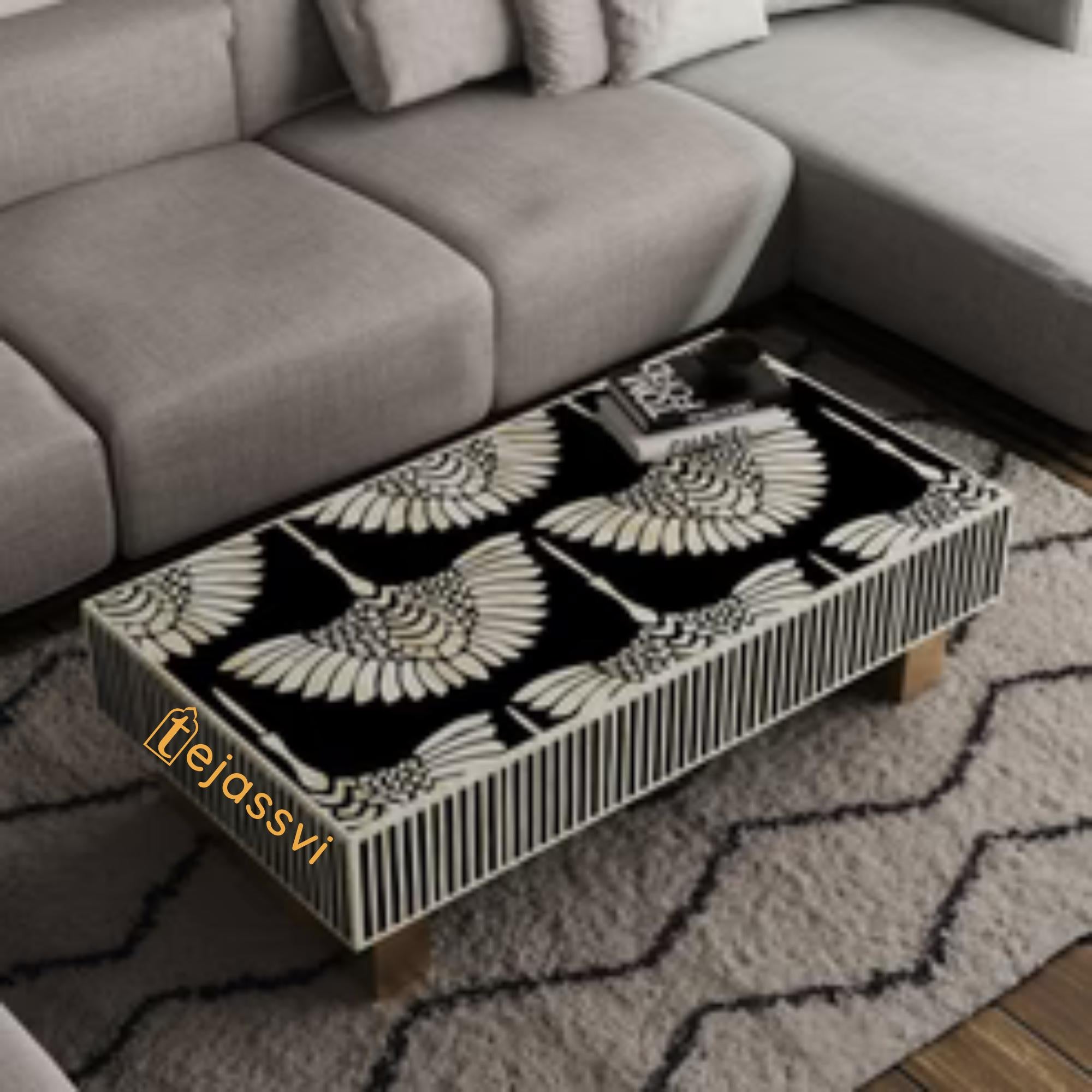 Bone Inlay  Coffee Table / Centre Table / Bone Inlay Honeycomb Coffee Table Handmade Bone Inlay Modern Pattern Furniture Cocktail Table.