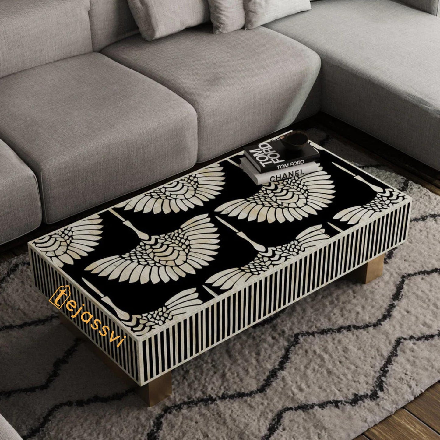 BONE Inlay  Coffee Table / Centre Table, Bone Inlay Honeycomb  Coffee Table Handmade Bone Inlay Modern Pattern Furniture Cocktail Table .