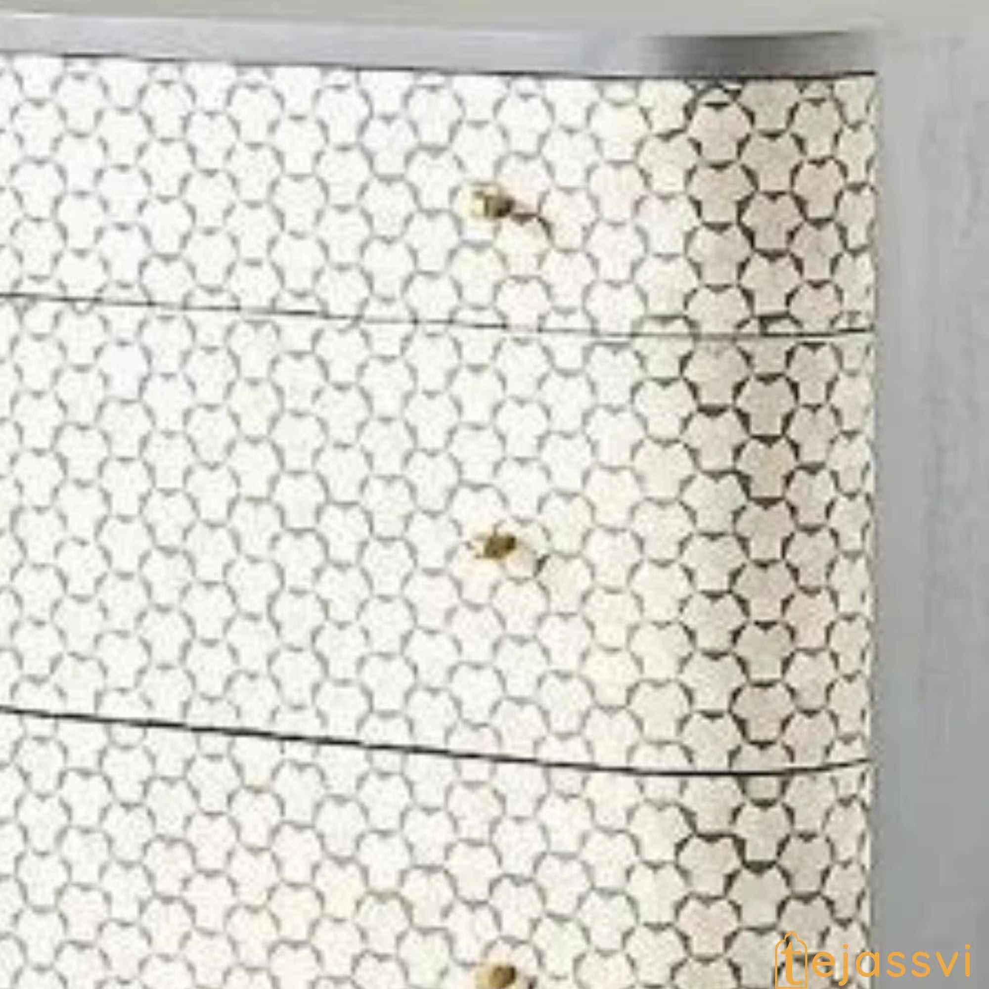 Bone Inlay Semi Round Geometric Pattern Design Bedside Table /Bone Inlay Night Table / Bone Inlay Side Table / Bone Inlay Chest of Drawers For Bedroom.