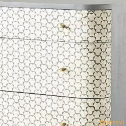 Bone Inlay Four Drawers semi round Geometric Pattern design Bedside Table/ night table | Bone Inlay side table, Bone Inlay chest of drawers.