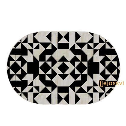 Bone Inlay Oval Coffee Table / Centre Table/bone Inlay Floral Oval Coffee Table / Handmade Bone Inlay Modern Pattern Furniture .