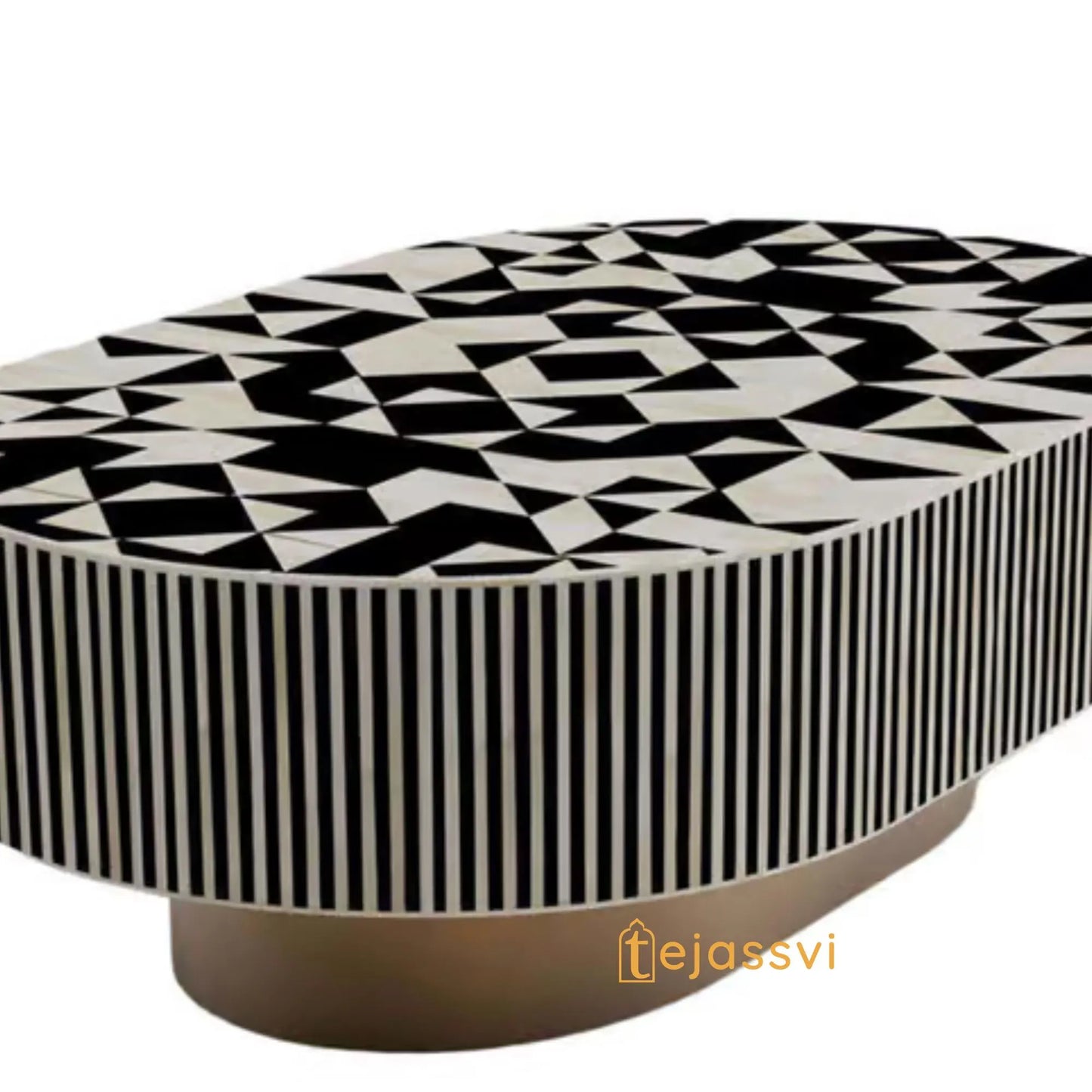 Bone Inlay Oval Coffee Table / Centre Table/bone Inlay Floral Oval Coffee Table / Handmade Bone Inlay Modern Pattern Furniture .