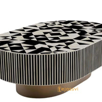 Bone Inlay Oval Coffee Table / Centre Table / Bone Inlay Floral Oval Coffee Table / Handmade Bone Inlay Modern Pattern Furniture.