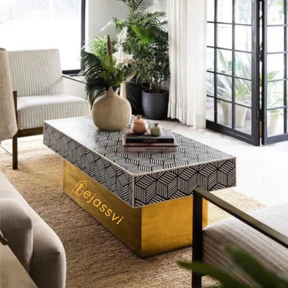 Bone Inlay Wooden Modern Pattern Coffee Table Furniture / Bone Coffee Table / Bone Inlay Furniture / Luxury Coffee Table for Livingroom .