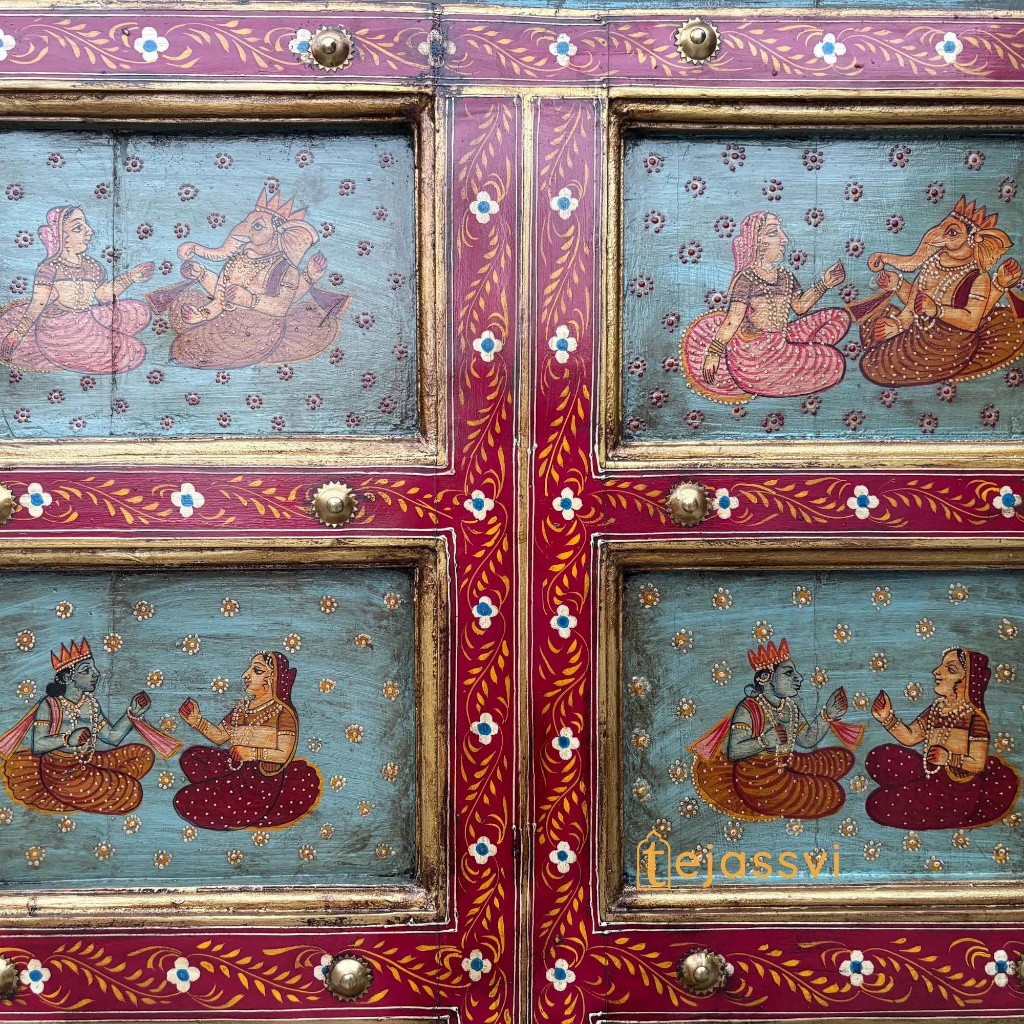 Antique Indian Door | Metal Fitted Handmade Hand Painted SHRINATH Ji Wall Hanging Wall Panel Home Décor.