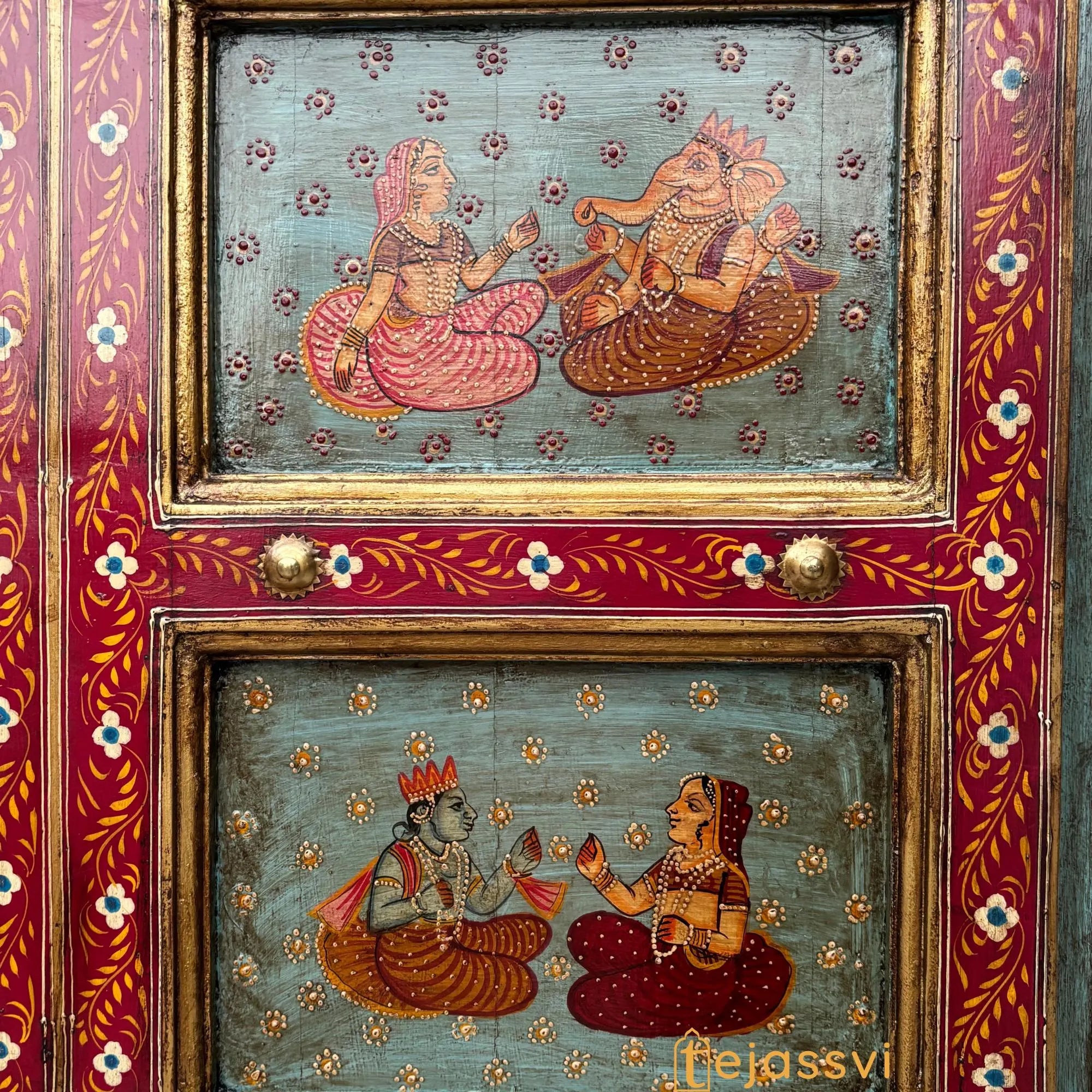 Antique Indian Door | Metal Fitted Handmade Hand Painted SHRINATH Ji Wall Hanging Wall Panel Home Décor.