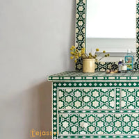 Bone Inlay Floral Pattern Chest of 4 Drawer / Bone 4 Drawer Dresser / Wooden Bone Inlay Chest of Drawers / Bone Inlay Furniture Sideboard Unit.