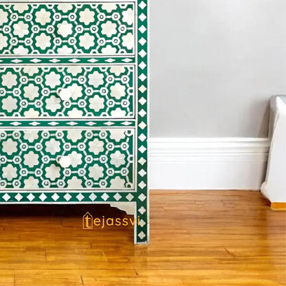 Bone Inlay  Floral Pattern Chest of 4 Drawer, 4 Drawer Dresser, wooden Bone Inlay Chest of Drawers, Bone Inlay Furniture Sideboard Unit.