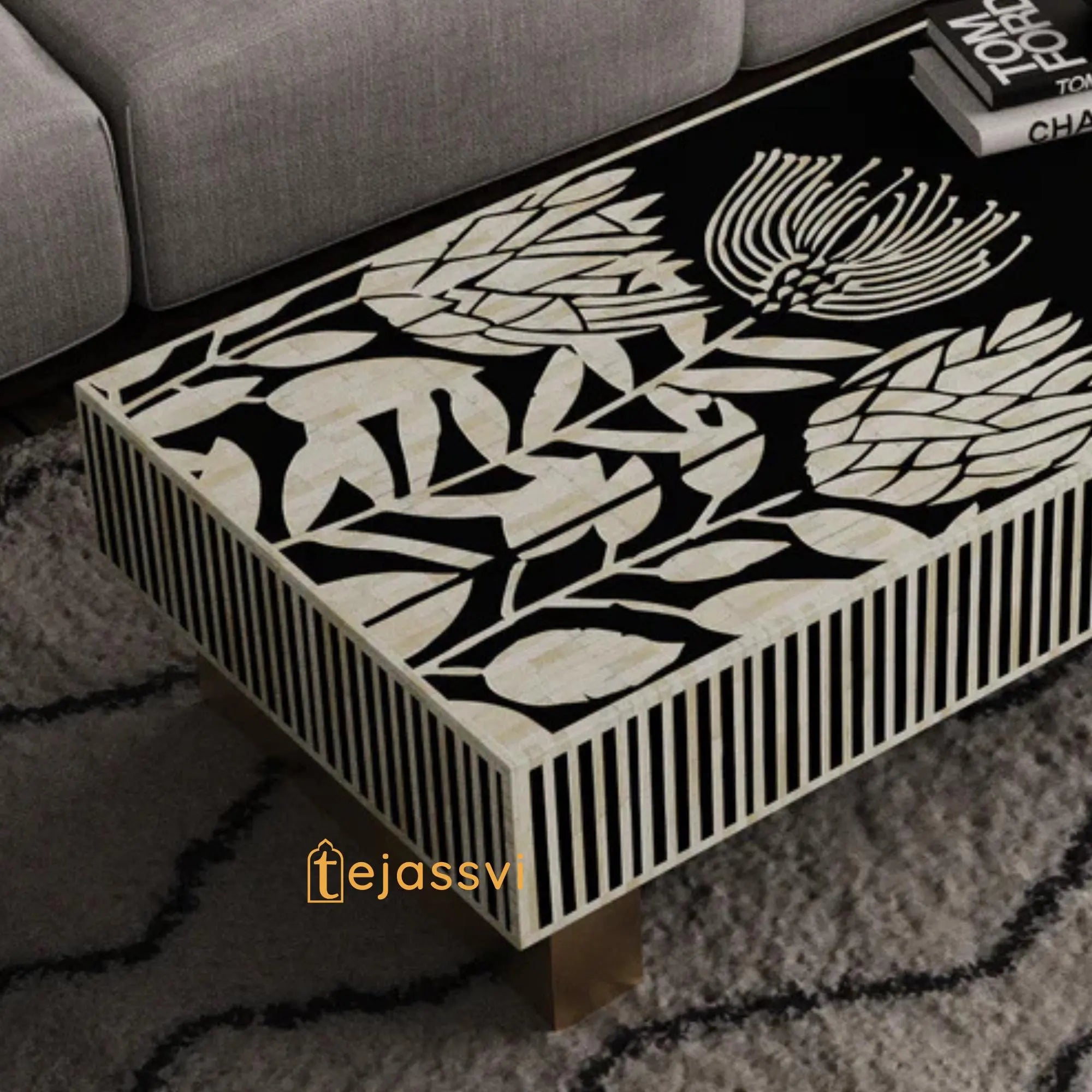 Bone Inlay Coffee Table / Centre Table / Bone Inlay Honeycomb Coffee Table Handmade Bone Inlay Modern Pattern Furniture Cocktail Table.