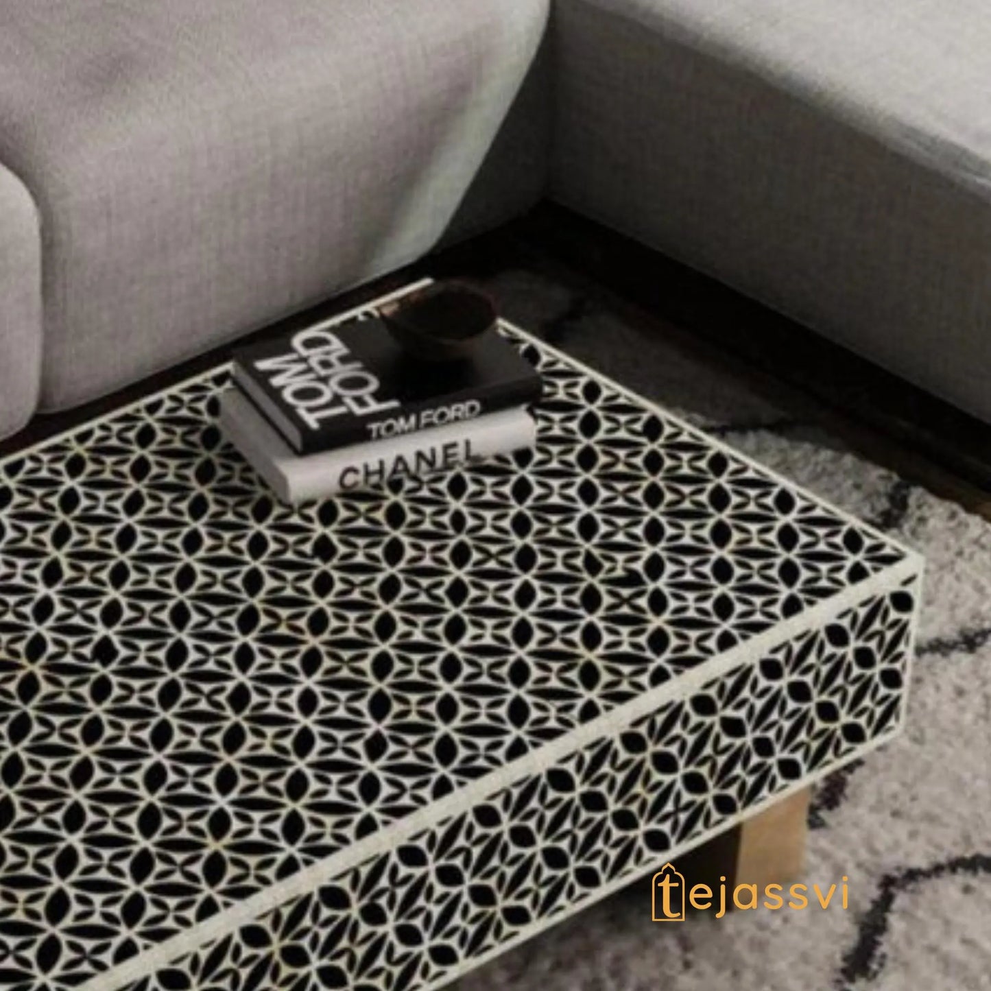 BONE Inlay  Coffee Table / Centre Table, Bone Inlay Honeycomb  Coffee Table Handmade Bone Inlay Modern Pattern Furniture Cocktail Table .