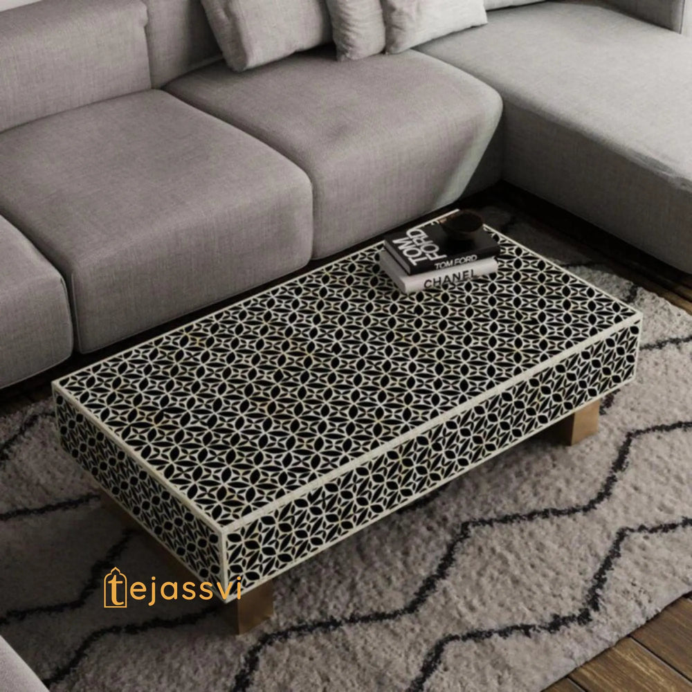 Bone Inlay  Coffee Table / Centre Table / Bone Inlay Honeycomb Coffee Table Handmade Bone Inlay Modern Pattern Furniture Cocktail Table.