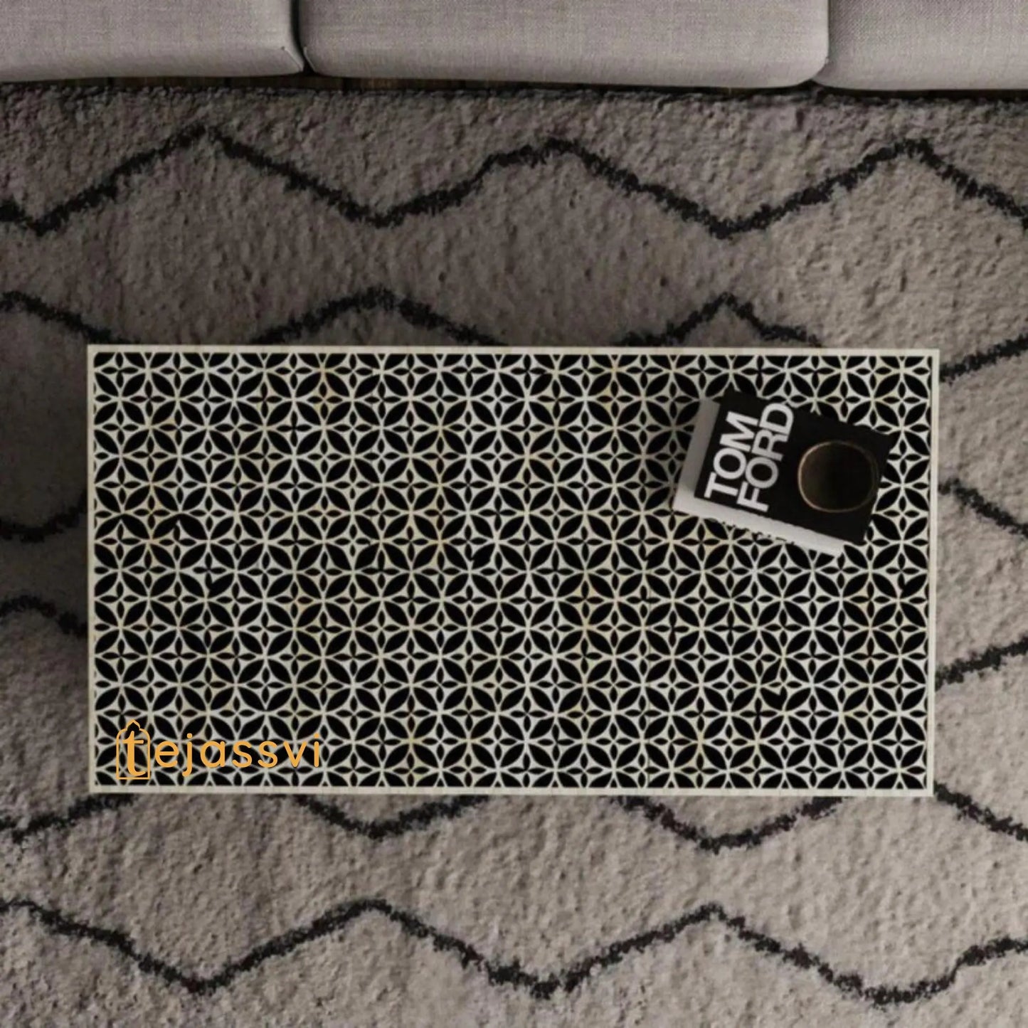 BONE Inlay  Coffee Table / Centre Table, Bone Inlay Honeycomb  Coffee Table Handmade Bone Inlay Modern Pattern Furniture Cocktail Table .