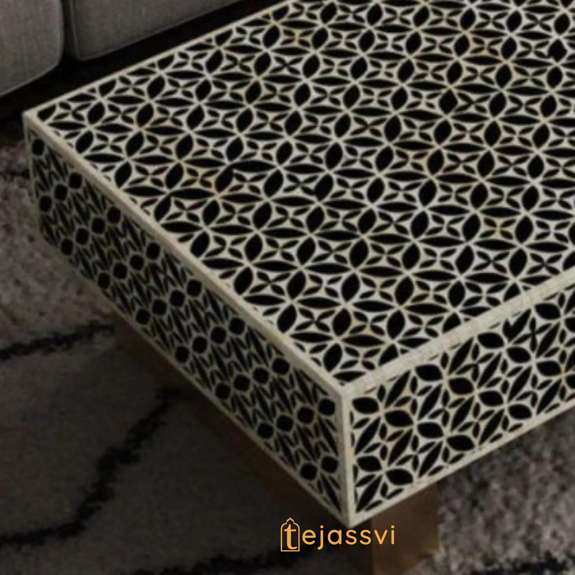 Bone Inlay  Coffee Table / Centre Table / Bone Inlay Honeycomb Coffee Table Handmade Bone Inlay Modern Pattern Furniture Cocktail Table.