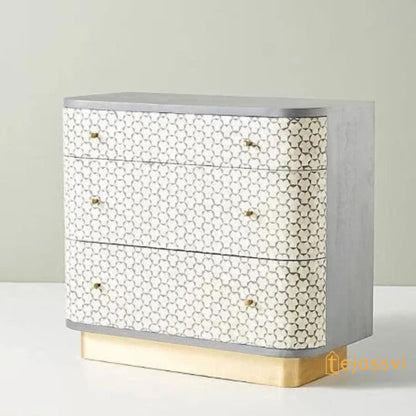 Bone Inlay Four Drawers semi round Geometric Pattern design Bedside Table/ night table | Bone Inlay side table, Bone Inlay chest of drawers.