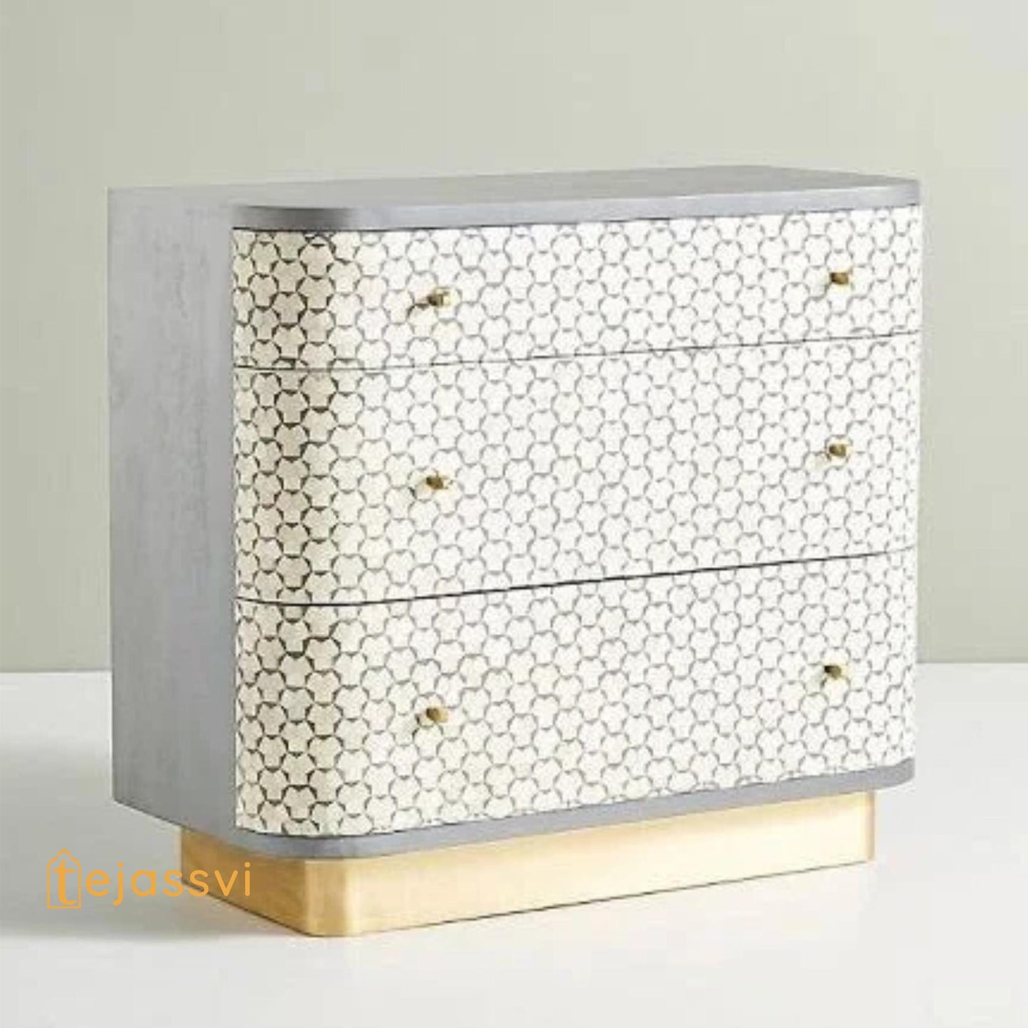 Bone Inlay Four Drawers semi round Geometric Pattern design Bedside Table/ night table | Bone Inlay side table, Bone Inlay chest of drawers.