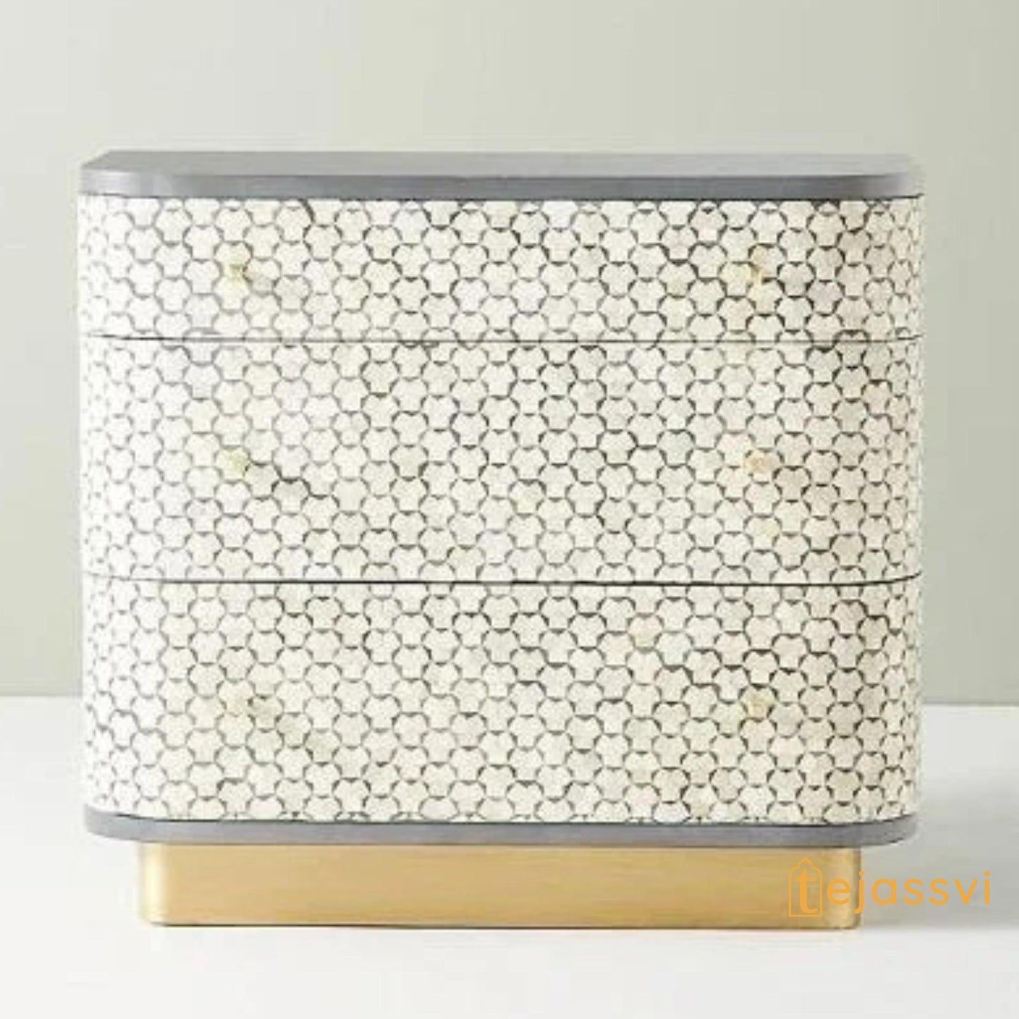 Bone Inlay Four Drawers semi round Geometric Pattern design Bedside Table/ night table | Bone Inlay side table, Bone Inlay chest of drawers.