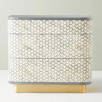 Bone Inlay Semi Round Geometric Pattern Design Bedside Table /Bone Inlay Night Table / Bone Inlay Side Table / Bone Inlay Chest of Drawers For Bedroom.