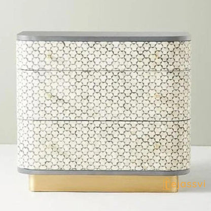 Bone Inlay Four Drawers semi round Geometric Pattern design Bedside Table/ night table | Bone Inlay side table, Bone Inlay chest of drawers.