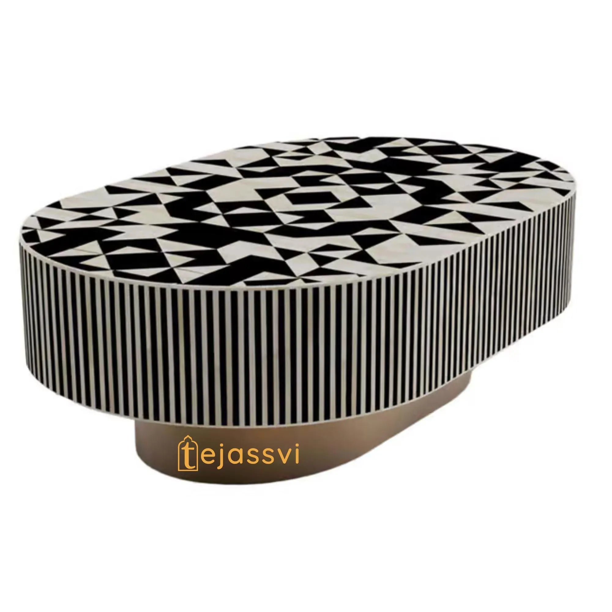 Bone Inlay Oval Coffee Table / Centre Table / Bone Inlay Floral Oval Coffee Table / Handmade Bone Inlay Modern Pattern Furniture.