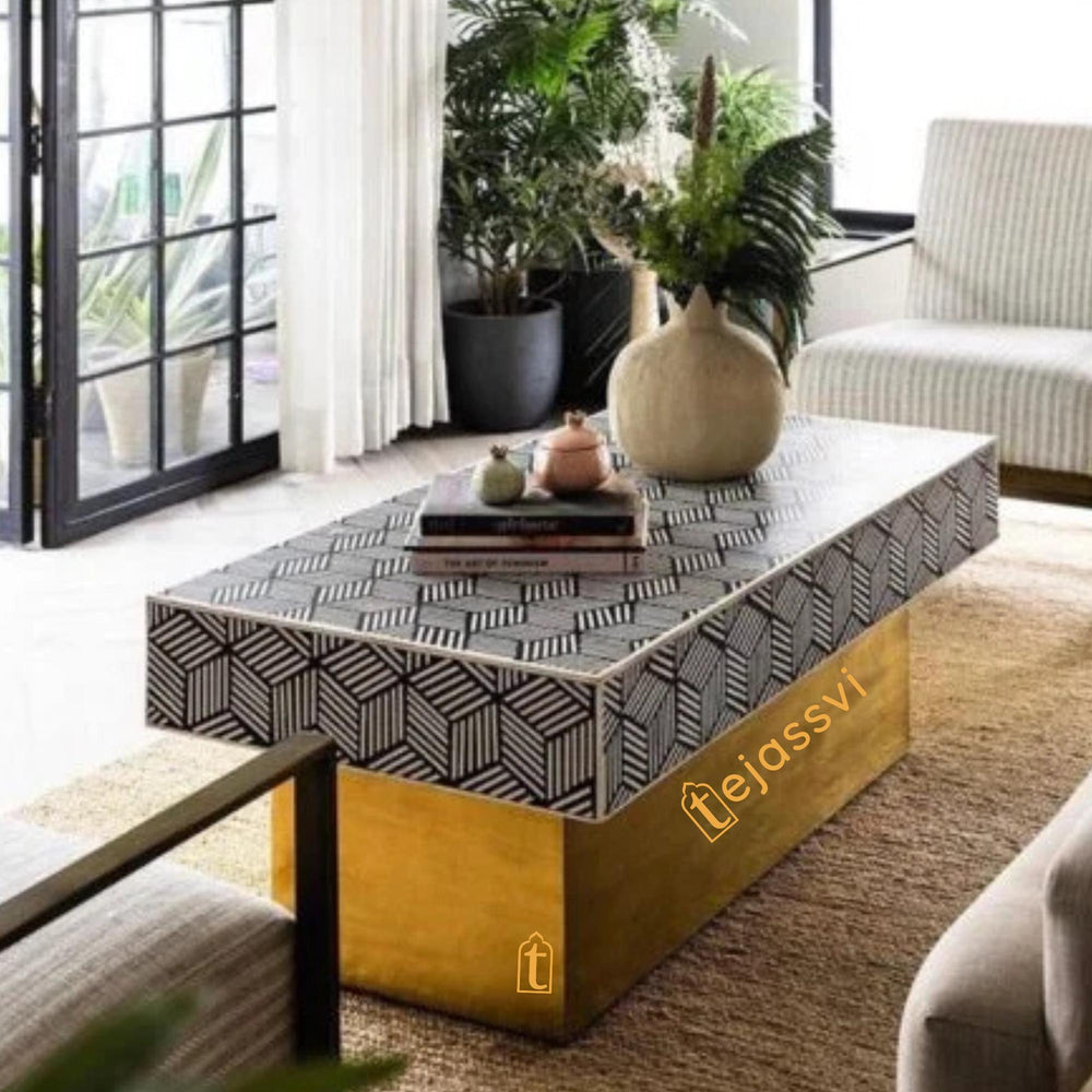 Bone Inlay Wooden Modern Pattern Coffee Table Furniture / Bone Coffee Table / Bone Inlay Furniture / Luxury Coffee Table for Livingroom .