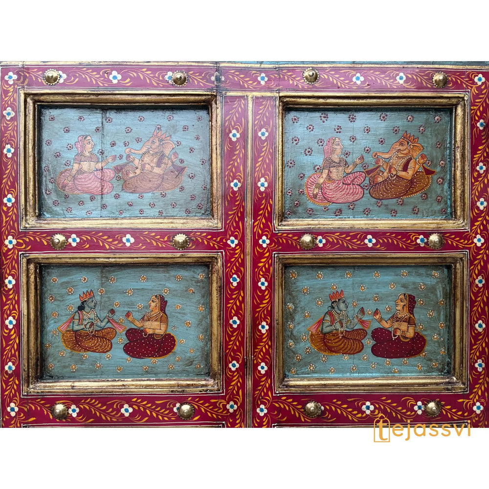 Antique Indian Door | Metal Fitted Handmade Hand Painted SHRINATH Ji Wall Hanging Wall Panel Home Décor.