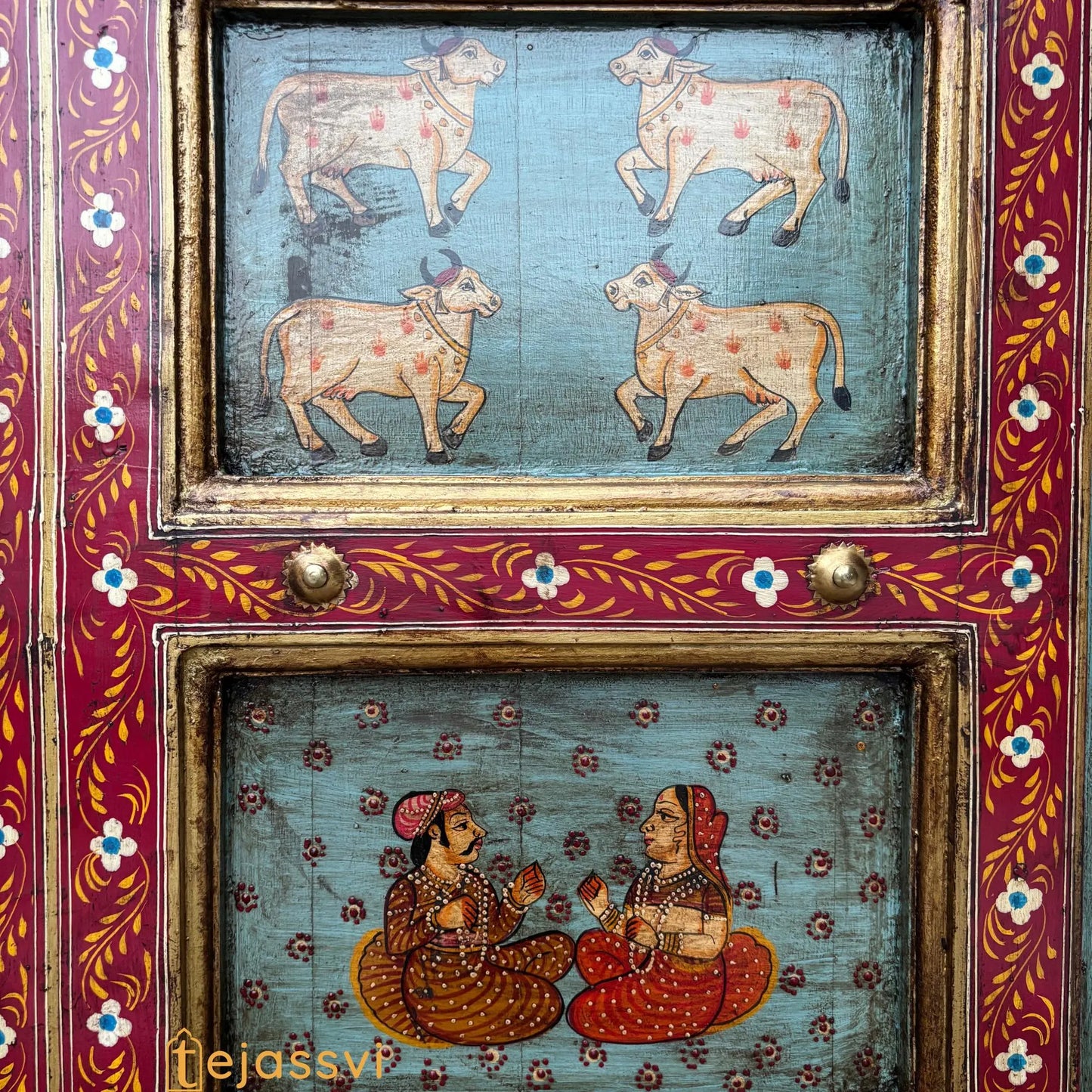 ANTIQUE Indian DOOR | Metal Fitted Handmade Hand painted SHRINATH Ji Wall Hanging Wall Panel Home Decor.