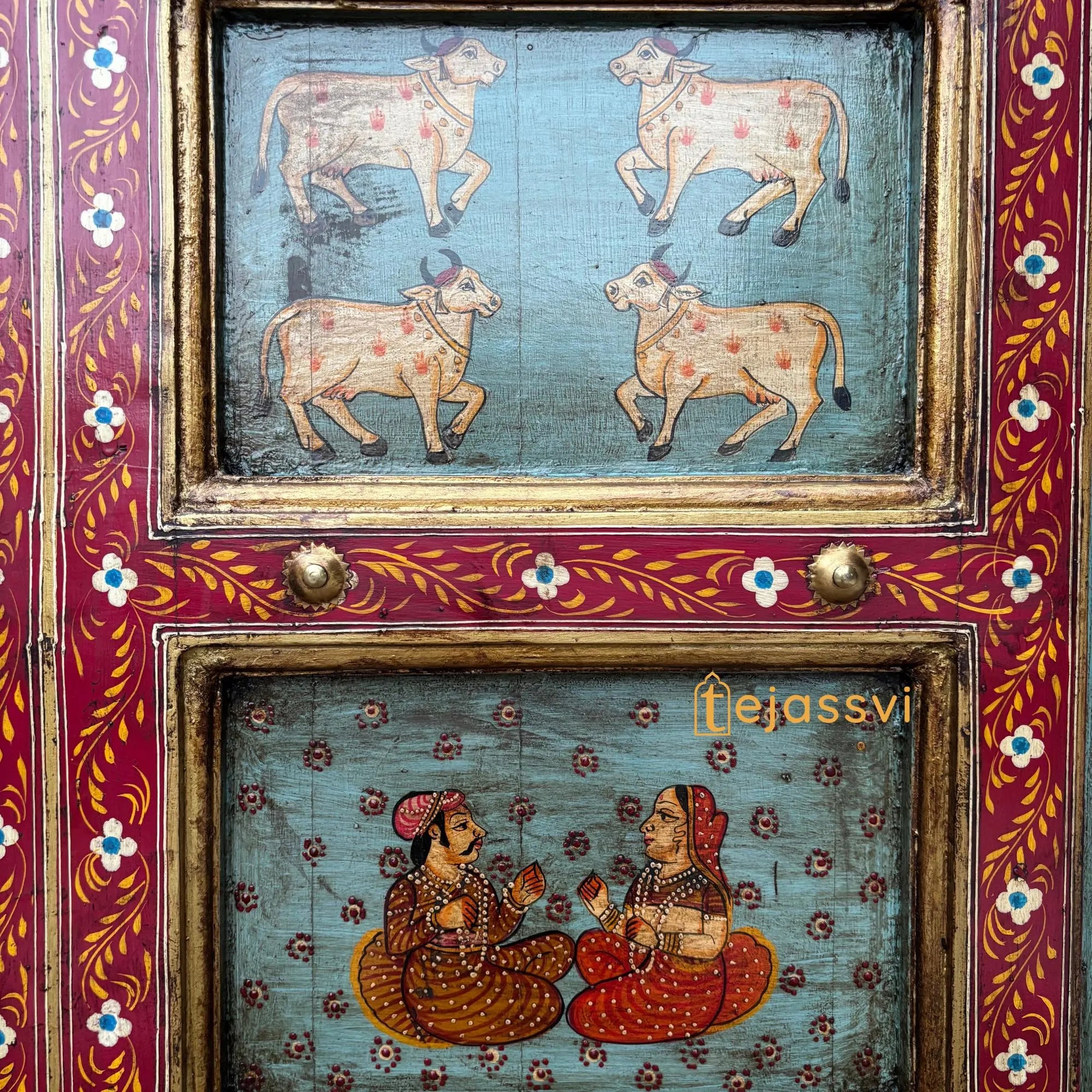 Antique Indian Door | Metal Fitted Handmade Hand Painted SHRINATH Ji Wall Hanging Wall Panel Home Décor.