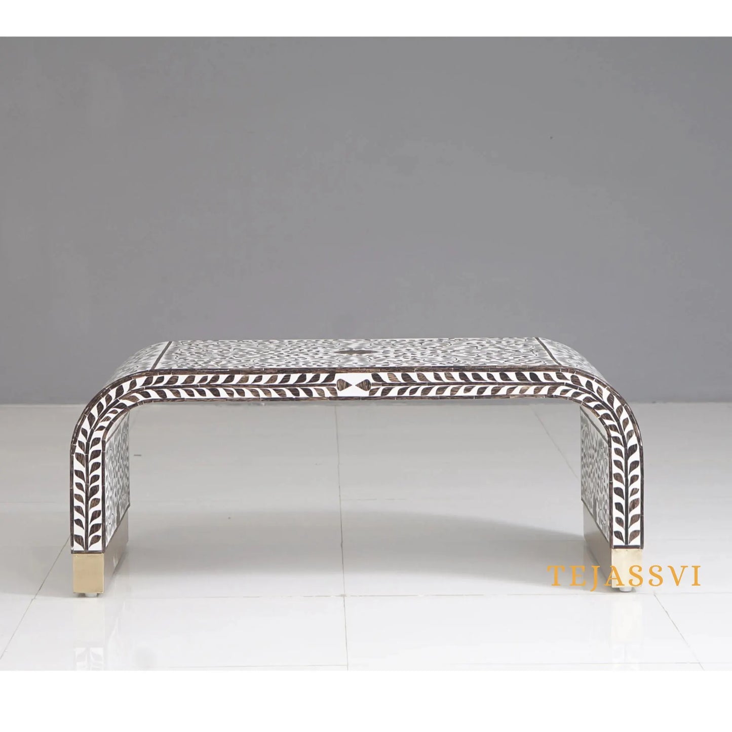 Handmade Wood Inlay Modern Console Table,Hall Way Entry Table, laptop table | Waterfall Coffee Table, Centre Table,Wood Inlay Cocktail Table