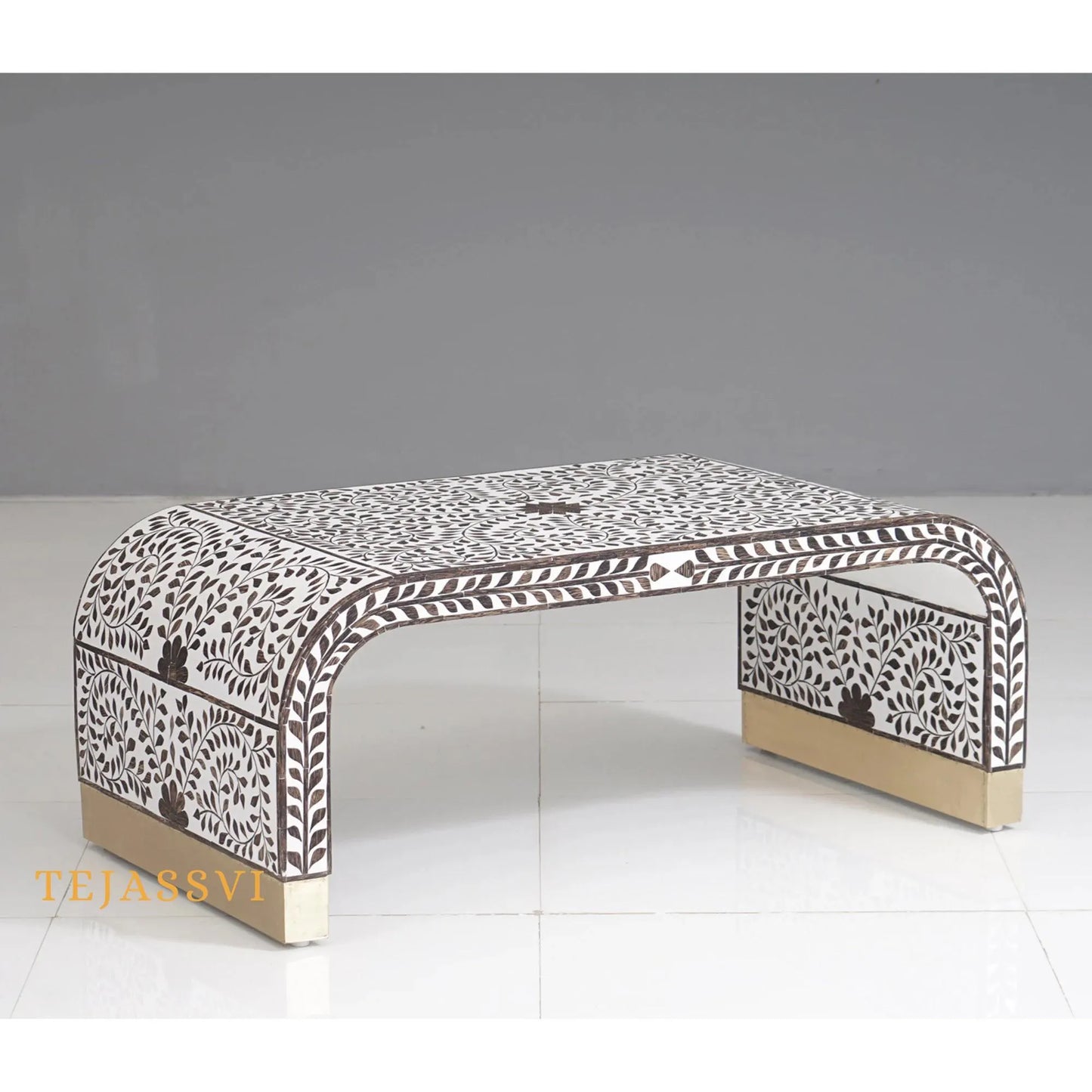 Handmade Wood Inlay Modern Console Table,Hall Way Entry Table, laptop table | Waterfall Coffee Table, Centre Table,Wood Inlay Cocktail Table