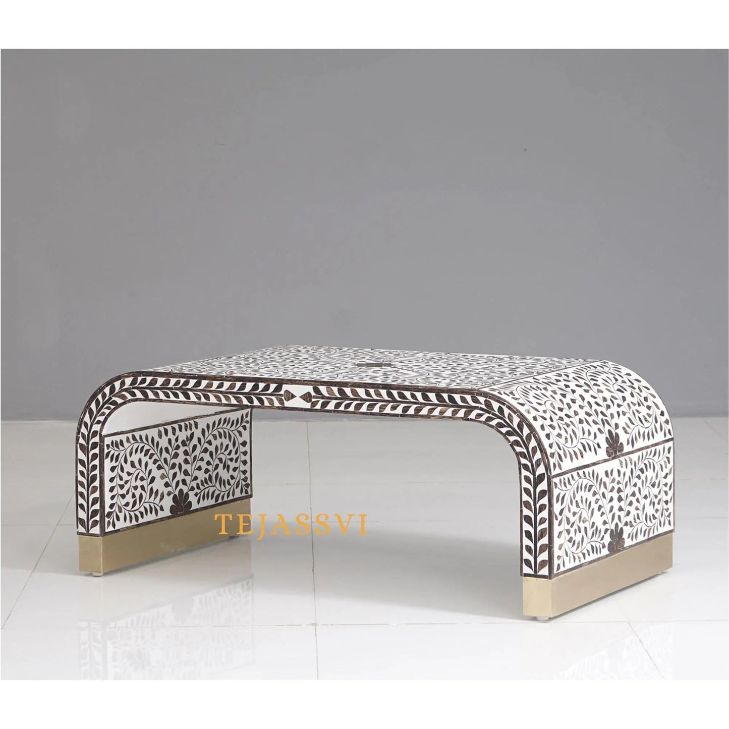 Handmade Wood Inlay Modern Console Table,Hall Way Entry Table, laptop table | Waterfall Coffee Table, Centre Table,Wood Inlay Cocktail Table