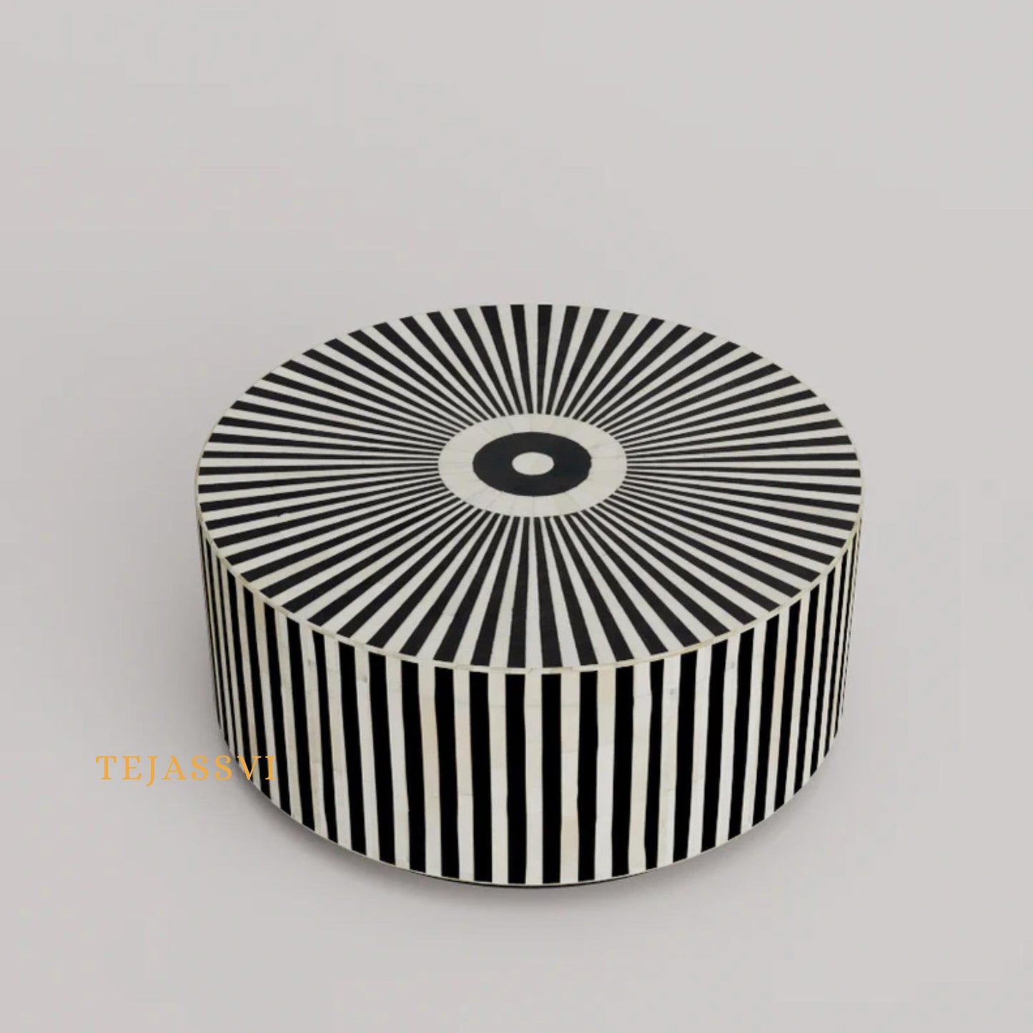 Handmade Bone Inlay Gray Color Coffee Table: Strip Design Center Table /coffee table /bone inlay coffee table /Round coffee table Gray color