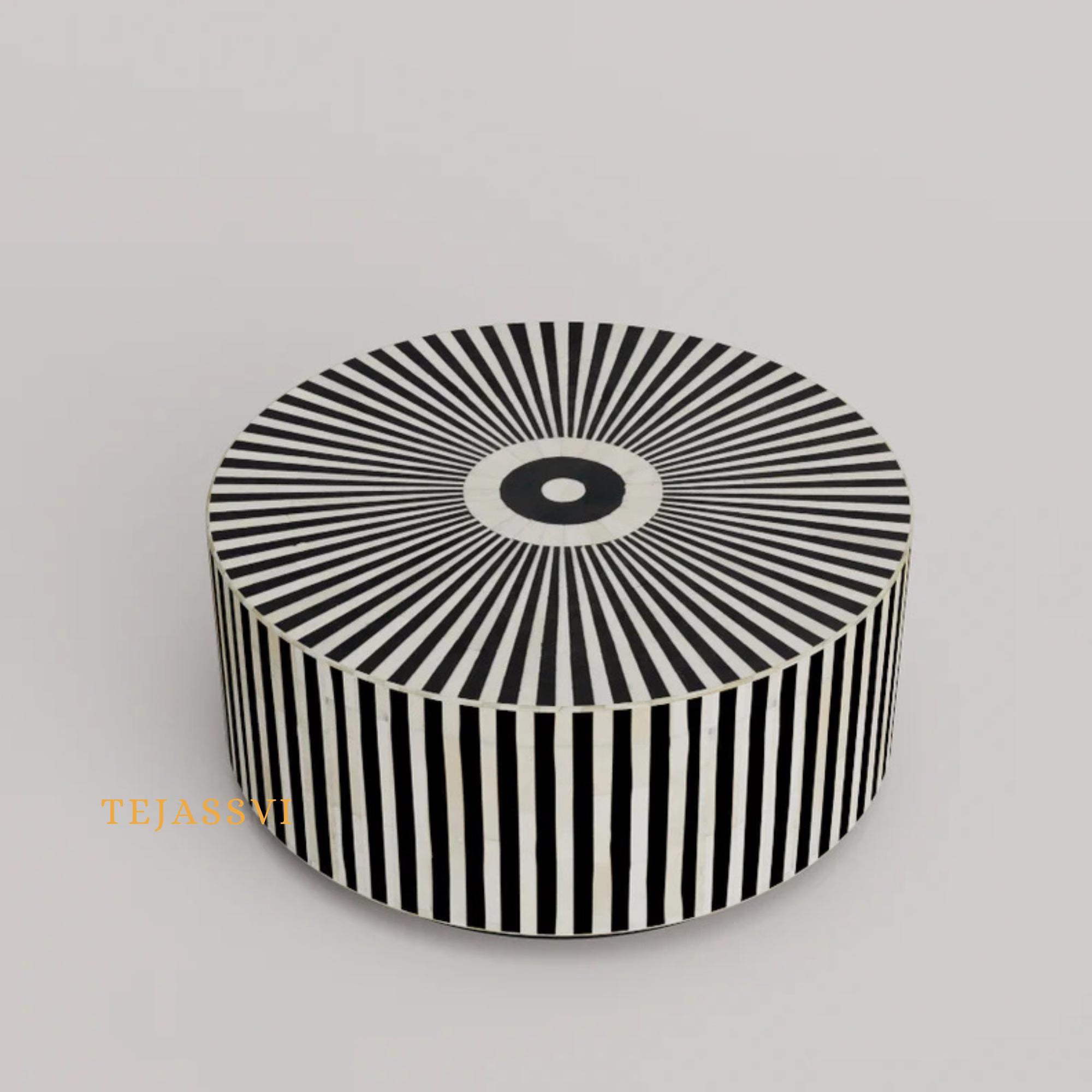 Handmade Bone Inlay Gray Color Coffee Table: Strip Design Center Table /coffee table /bone inlay coffee table /Round coffee table Gray color