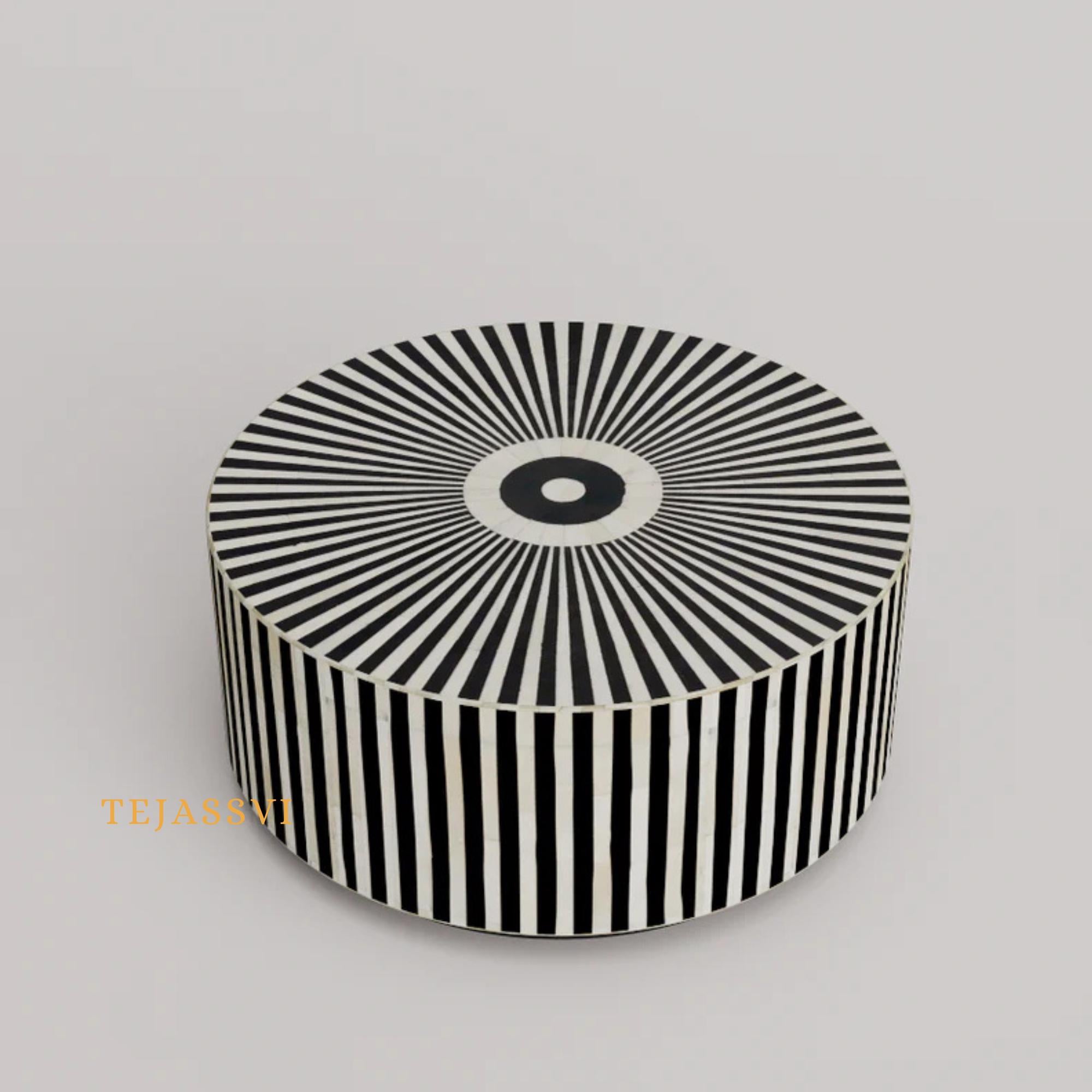 Bone Inlay Round Coffee Table / Bone Centre Table / Bone Inlay Floral Round Coffee Table / Handmade Bone Inlay Modern Pattern Furniture.