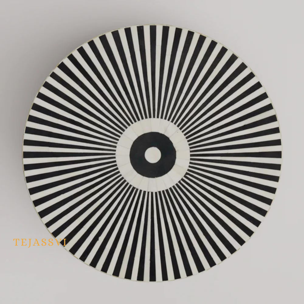 Bone Inlay Round Coffee Table / Bone Centre Table / Bone Inlay Floral Round Coffee Table / Handmade Bone Inlay Modern Pattern Furniture.