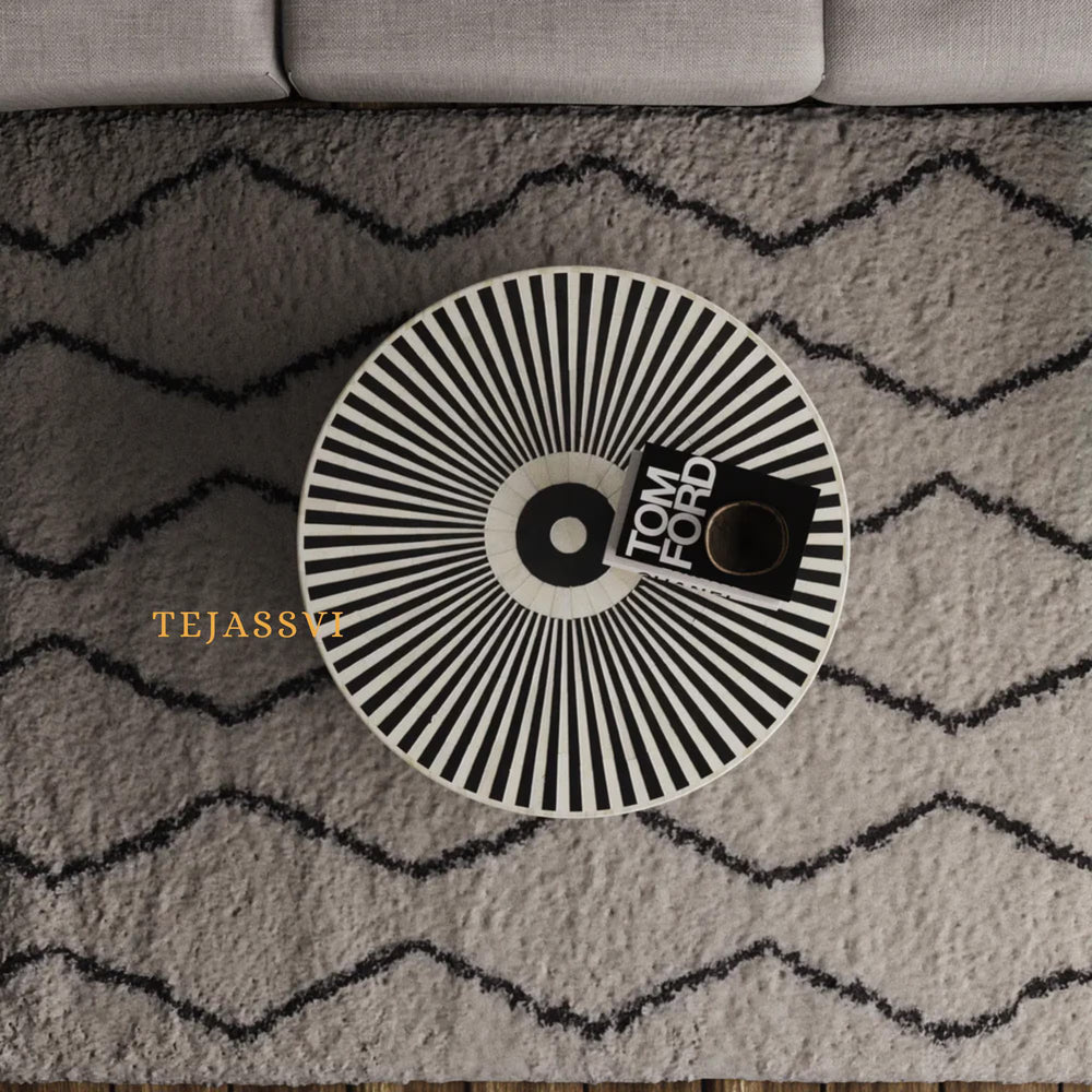 Bone Inlay Round Coffee Table / Bone Centre Table / Bone Inlay Floral Round Coffee Table / Handmade Bone Inlay Modern Pattern Furniture.