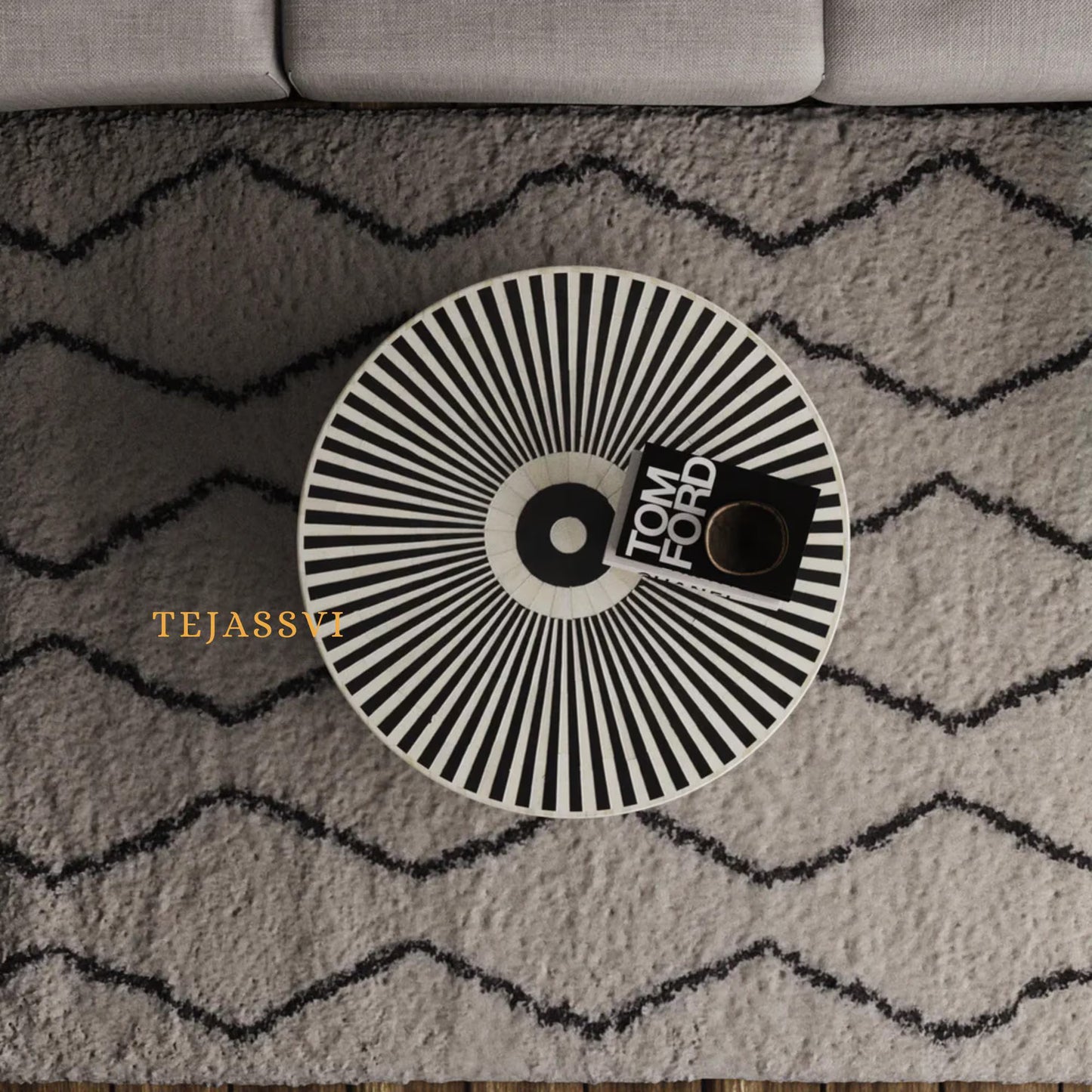 BONE Inlay Round Coffee Table / Centre Table, Bone Inlay Floral Round Coffee Table Handmade Bone Inlay Modern Pattern Furniture.