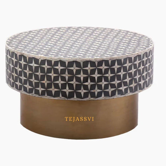 BONE Inlay Round Coffee Table / Centre Table, Bone Inlay  Floral design Round Coffee Table Handmade Bone Inlay Modern Pattern Furniture