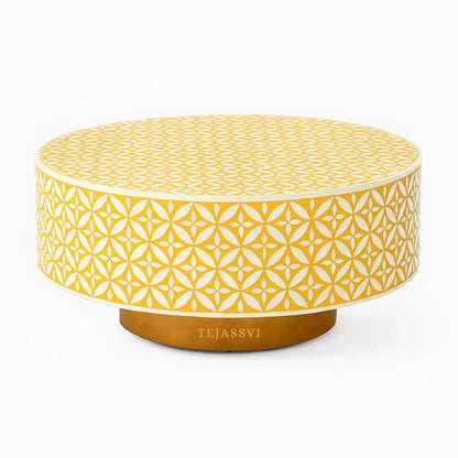 BONE Inlay Round Coffee Table / Centre Table, Bone Inlay Floral Round Coffee Table Handmade Bone Inlay Modern Pattern Furniture.