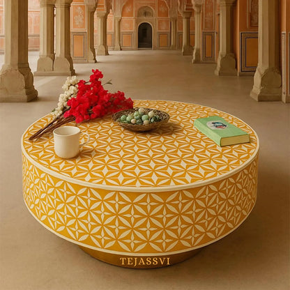 BONE Inlay Round Coffee Table / Centre Table, Bone Inlay Floral Round Coffee Table Handmade Bone Inlay Modern Pattern Furniture.